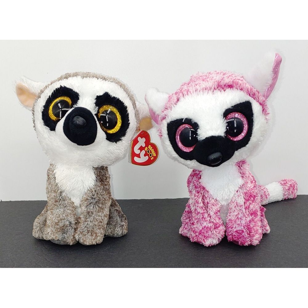 Ty Beanie Boos LeeAnn and Linus Lemurs 6" Plush Stuffed Animals Lot Of 2
